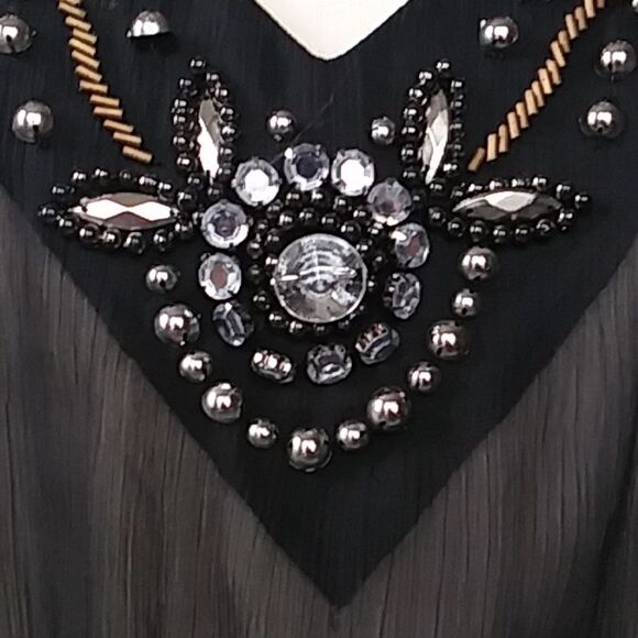 Charming Charlie Sheer Sparkly Gem Bead Embellished Black Blouse Size Small - Picture 6 of 10